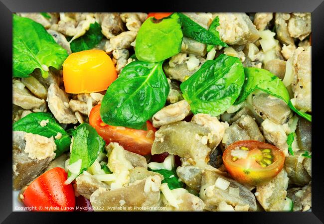 Salad of baked eggplant, vegetable ragout, close up Framed Print by Mykola Lunov Mykola