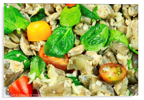 Salad of baked eggplant, vegetable ragout, close up Acrylic by Mykola Lunov Mykola