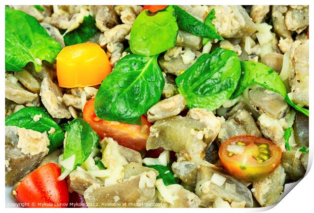 Salad of baked eggplant, vegetable ragout, close up Print by Mykola Lunov Mykola