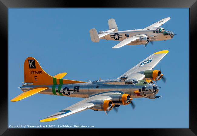 Boeing B17 Fuddy Duddy And Mitchell B25 Framed Print by Steve de Roeck