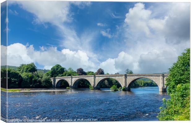 Dunkeld bridge over river Tay, Scotland Canvas Print by Delphimages Art