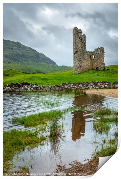 Ardvreck castle at Loch Assynt, Scottish Highlands Print by Delphimages Art