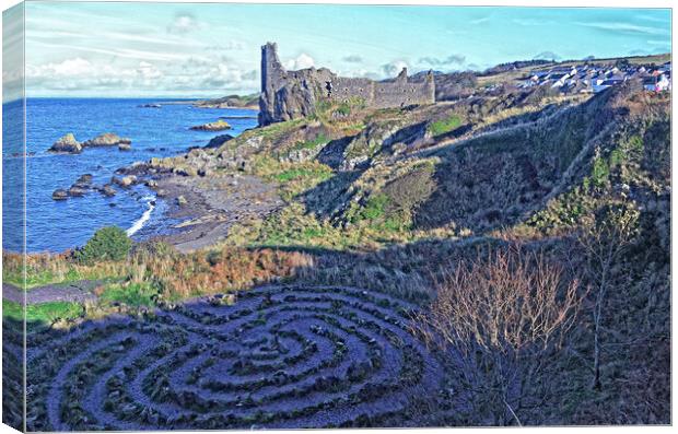 Dunure castle and labyrinth (abstract) Canvas Print by Allan Durward Photography