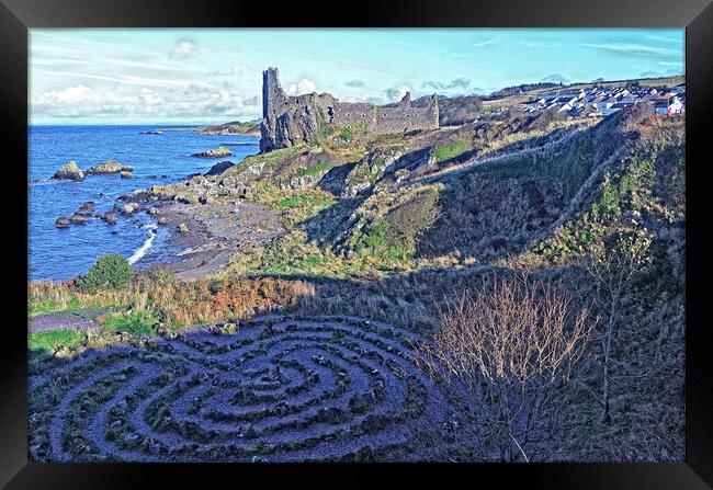 Dunure castle and labyrinth (abstract) Framed Print by Allan Durward Photography