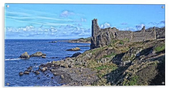 Dunure castle and beach view Acrylic by Allan Durward Photography