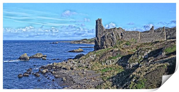 Dunure castle and beach view Print by Allan Durward Photography