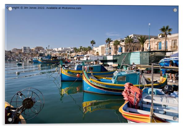 Marsaxlokk Fishing Village, Malta Acrylic by Jim Jones