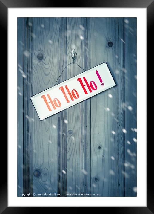 Christmas Sign With Falling Snow Framed Mounted Print by Amanda Elwell