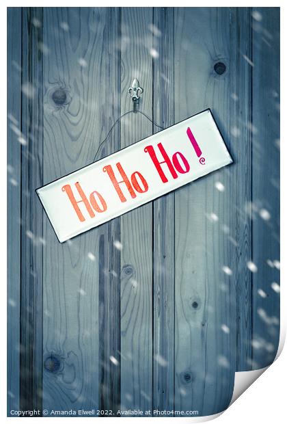 Christmas Sign With Falling Snow Print by Amanda Elwell
