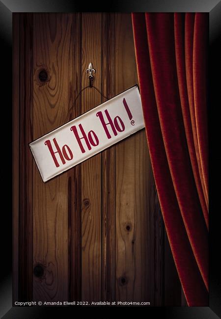 Seasonal Holiday Sign With Curtain Framed Print by Amanda Elwell