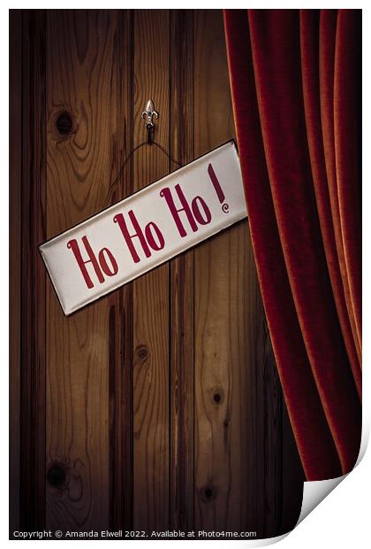 Seasonal Holiday Sign With Curtain Print by Amanda Elwell