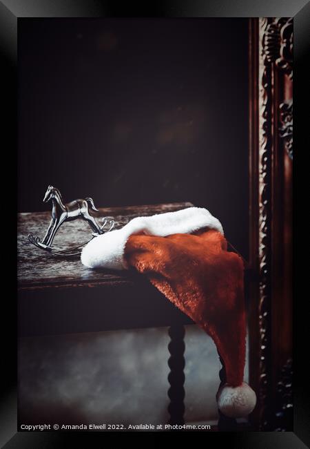Seasonal Scene With Santa Hat Framed Print by Amanda Elwell