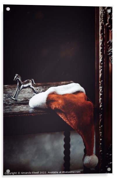 Seasonal Scene With Santa Hat Acrylic by Amanda Elwell