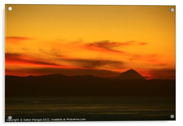 Sunset over Pico, Azores Acrylic by Gabor Pozsgai