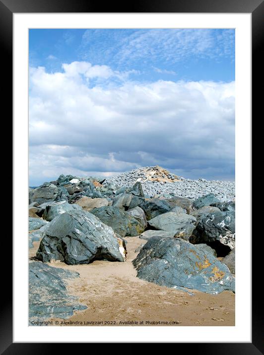 Sand, Rocks and Sky Framed Mounted Print by Alexandra Lavizzari