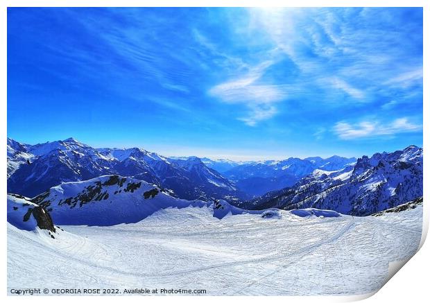 Blue Bird, Mountains, The Alps Print by GEORGIA ROSE