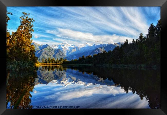 Lake Matheson, New Zealand Framed Print by GEORGIA ROSE