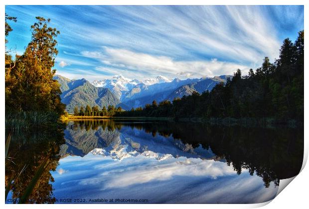 Lake Matheson, New Zealand Print by GEORGIA ROSE