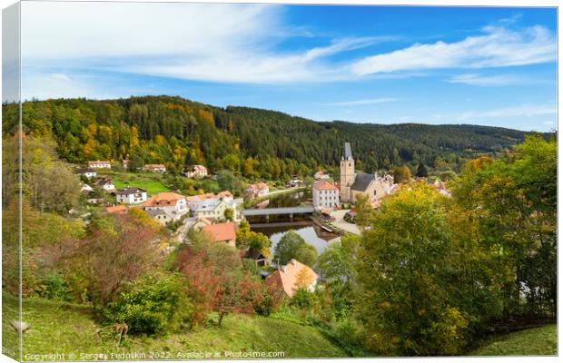 Small ancient town and medieval castle Rozmberk nad Vltavou, Czech Republic. Canvas Print by Sergey Fedoskin