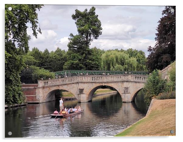 Punting on river cam Cambridge  Acrylic by Les Schofield