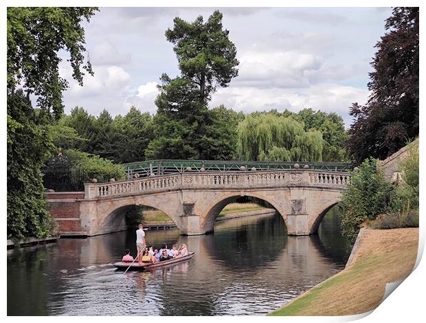 Punting on river cam Cambridge  Print by Les Schofield