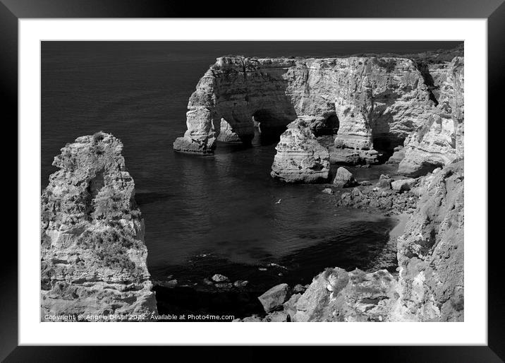 Marinha Beach Cliffs and Sea on Monochrome Framed Mounted Print by Angelo DeVal