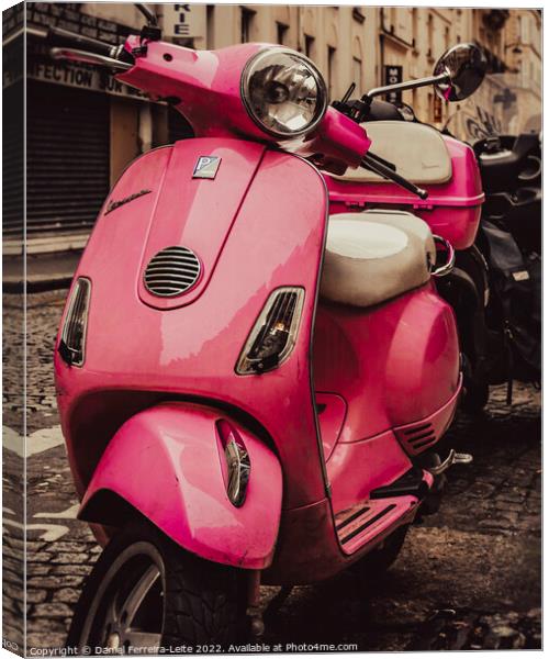 Pink scooter parked at street Canvas Print by Daniel Ferreira-Leite