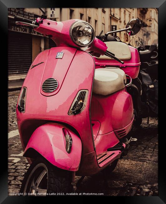 Pink scooter parked at street Framed Print by Daniel Ferreira-Leite