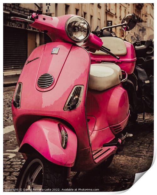 Pink scooter parked at street Print by Daniel Ferreira-Leite