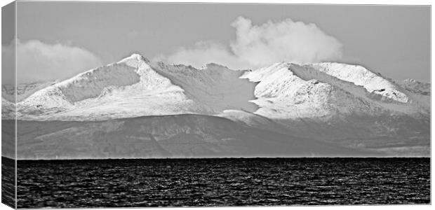 Snow topped mountains on Isle of Arran Canvas Print by Allan Durward Photography