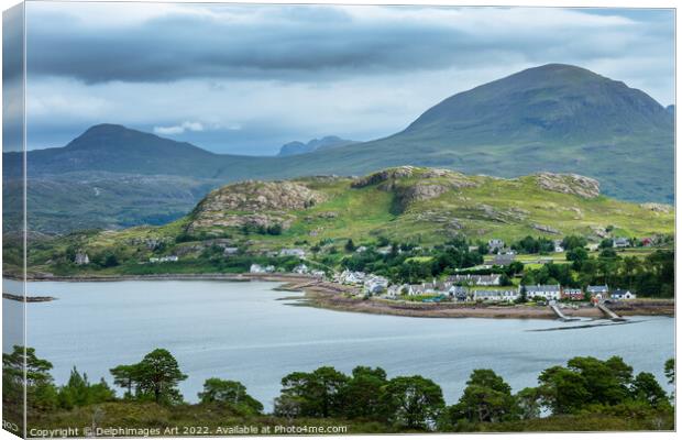 Loch and village of Shieldaig, Scottish Highlands Canvas Print by Delphimages Art