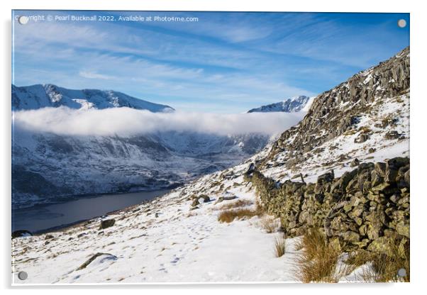 Winter Landscape in Ogwen Valley Snowdonia Acrylic by Pearl Bucknall
