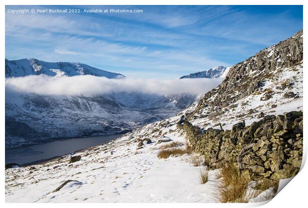 Winter Landscape in Ogwen Valley Snowdonia Print by Pearl Bucknall