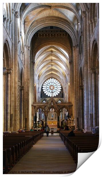 Inside Durham Cathedral Print by Richard Fairbairn