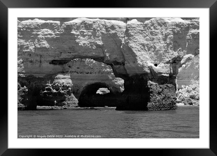Marinha Beach Rocky Arches in Monochrome Framed Mounted Print by Angelo DeVal