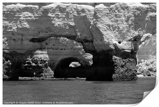 Marinha Beach Rocky Arches in Monochrome Print by Angelo DeVal