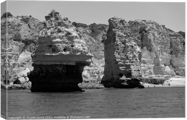 Cliffs and Sea of Carvoeiro in Monochrome Canvas Print by Angelo DeVal