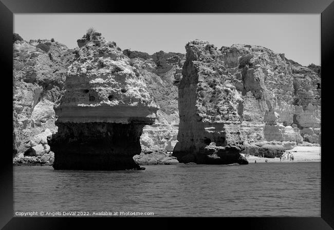 Cliffs and Sea of Carvoeiro in Monochrome Framed Print by Angelo DeVal