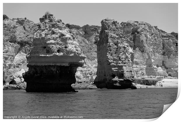 Cliffs and Sea of Carvoeiro in Monochrome Print by Angelo DeVal