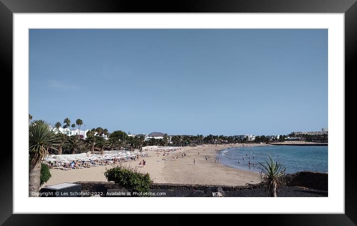 Beach. At. Porto teguise Lanzarote  Framed Mounted Print by Les Schofield