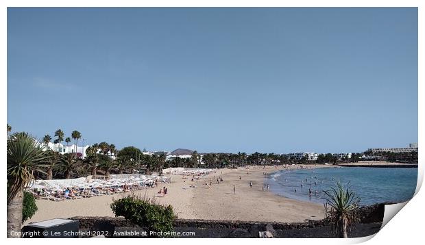 Beach. At. Porto teguise Lanzarote  Print by Les Schofield