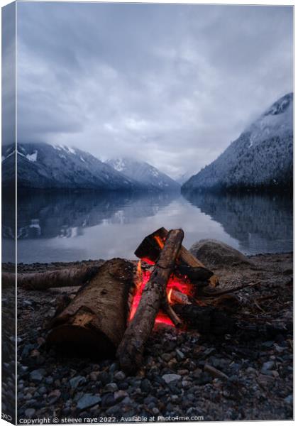 fire, lake and mountain Canvas Print by steeve raye