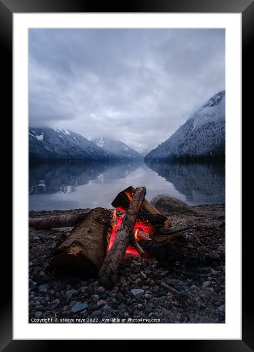 fire, lake and mountain Framed Mounted Print by steeve raye