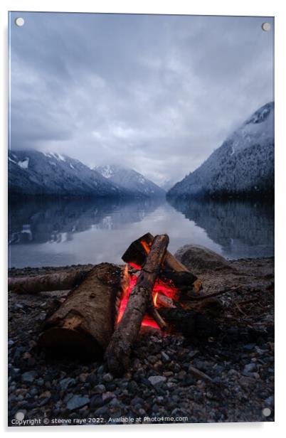 fire, lake and mountain Acrylic by steeve raye
