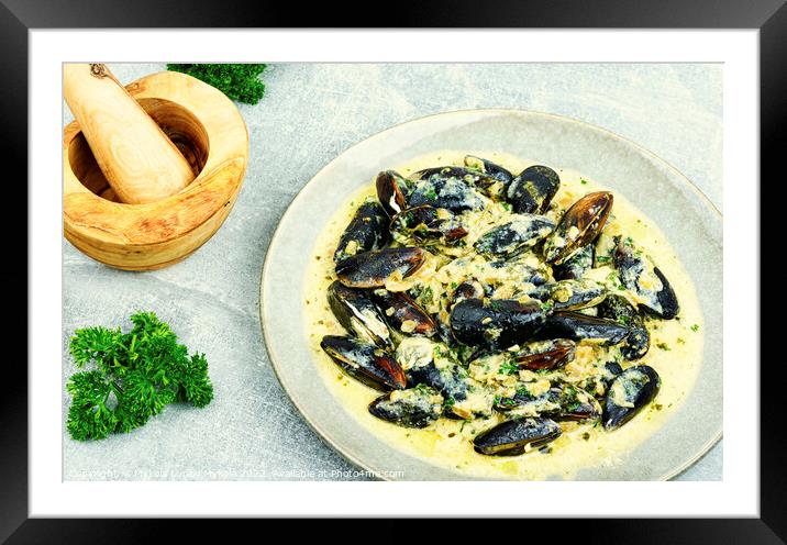 Appetizing boiled mussels Framed Mounted Print by Mykola Lunov Mykola