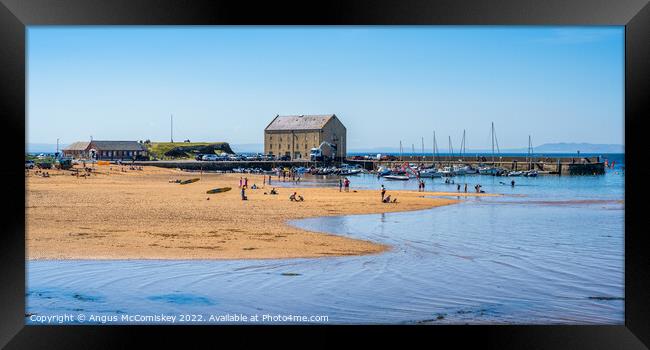 Panoramic view across beach to Elie harbour Framed Print by Angus McComiskey