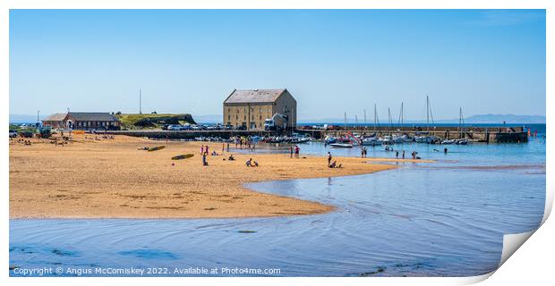 Panoramic view across beach to Elie harbour Print by Angus McComiskey
