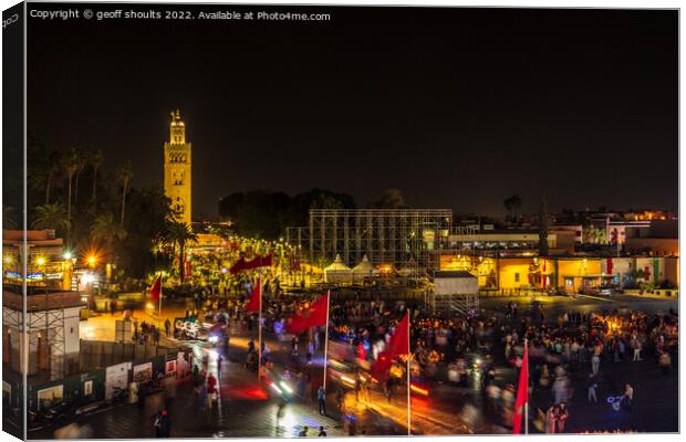 Jemaa el-Fnaa and the Koutoubia Mosque Canvas Print by geoff shoults