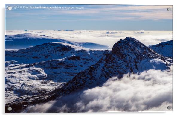Tryfan Mountain Above the Clouds Acrylic by Pearl Bucknall