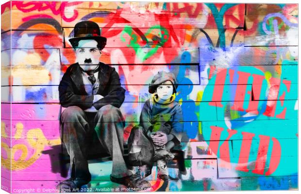 Charlie Chaplin and the Kid graffiti Canvas Print by Delphimages Art